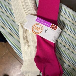 Wonder Nation Pink and White Girls' Footed Tights